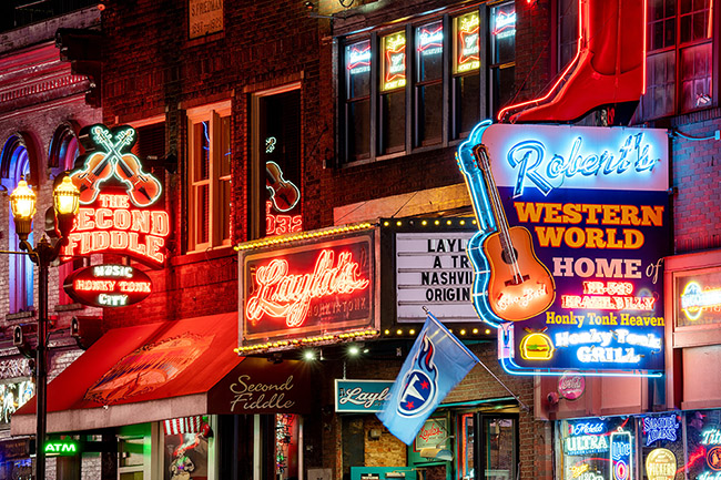 neon splashed bar doorways in Nashville BVH-20727594